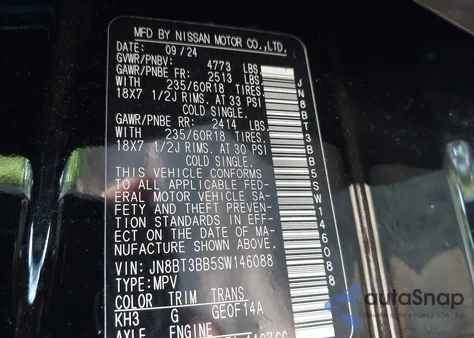 2025 Nissan Rogue Sv Intelligent Awd z USA, uszkodzony, nr VIN JN8BT3BB5SW146088